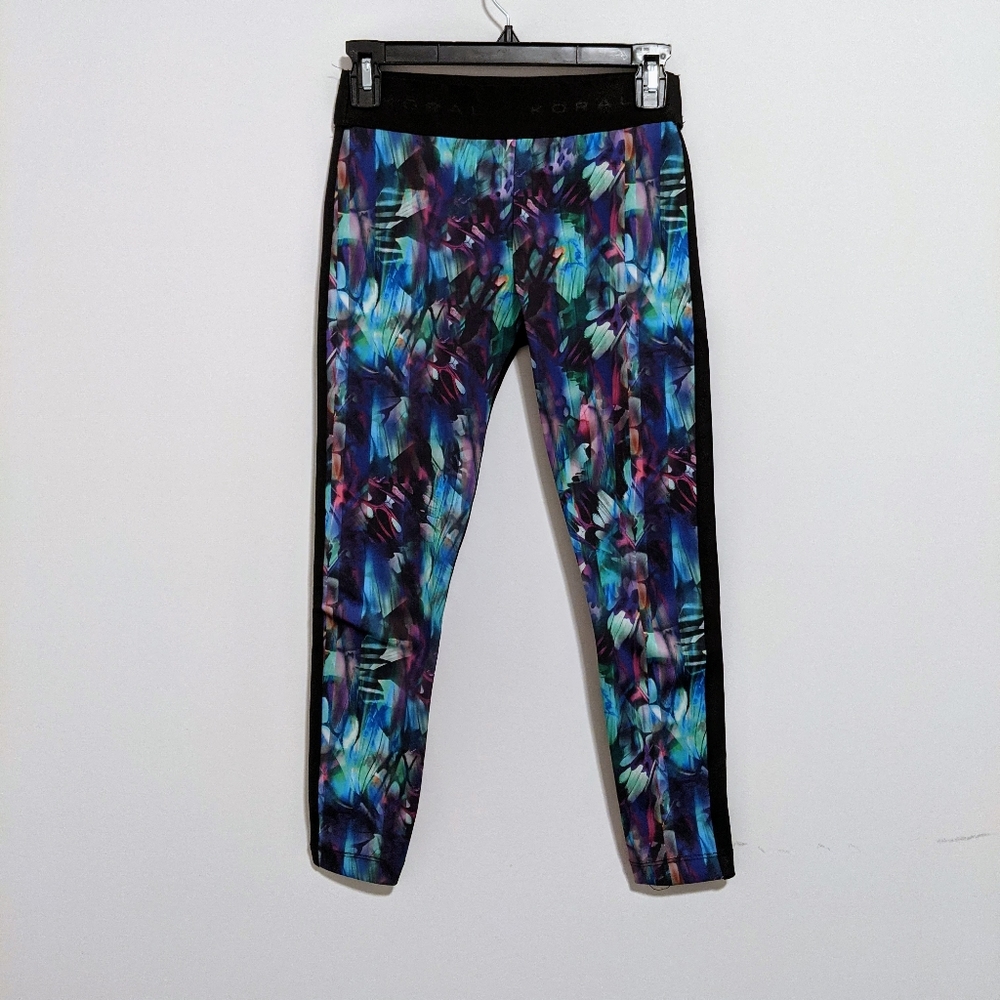 Koral abstract multicolor black cropped leggings size small